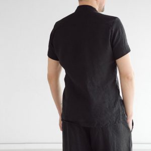 Timeless Elegance Black Linen Sleeveless Dress Shirt for Men