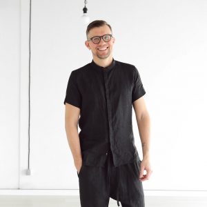 Timeless Elegance Black Linen Sleeveless Dress Shirt for Men