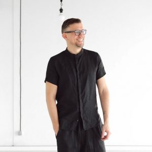 Timeless Elegance Black Linen Sleeveless Dress Shirt for Men