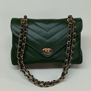 Timeless Elegance Double Flap V Diamonds Genuine Leather Shoulder Bag