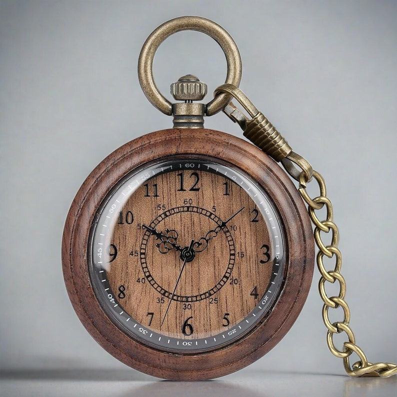 Timeless Elegance Engraved Wooden Pocket Watch, A Sustainable Item for the Modern Man