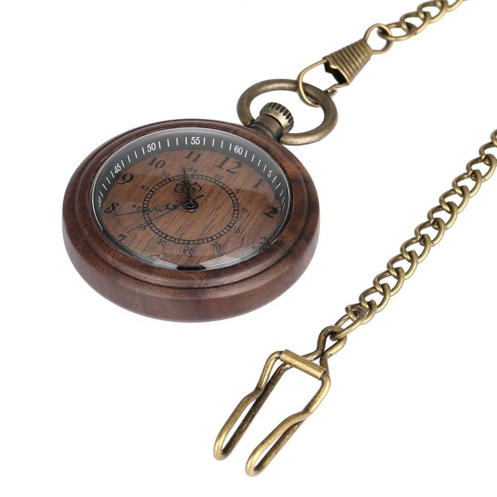 Timeless Elegance Engraved Wooden Pocket Watch, A Sustainable Item for the Modern Man