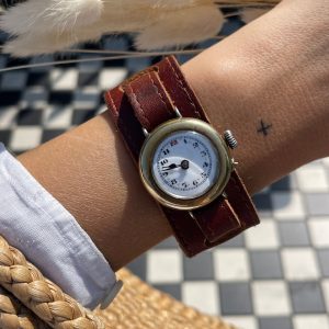 Timeless Elegance Rare 1920s Brass Trench Wristwatch with Non-Original Leather Strap