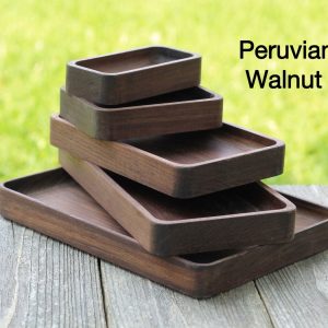 Timeless Elegance Stackable Hardwood Trays in Black Walnut, Peruvian Walnut, and Oak
