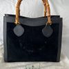 Timeless Elegance Vintage Gucci Diana Black Suede and Leather Handbag with Iconic Bamboo Handle