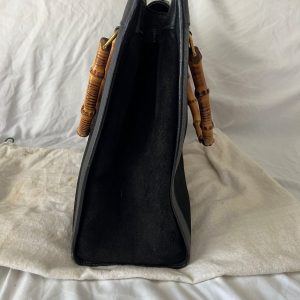 Timeless Elegance Vintage Gucci Diana Black Suede and Leather Handbag with Iconic Bamboo Handle