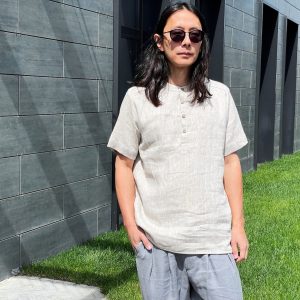 Timeless Linen Henley Elevate Your Style with Natural Elegance