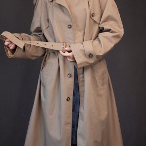 Timeless Taupe Trench A Vintage Masterpiece with Checkered Charm