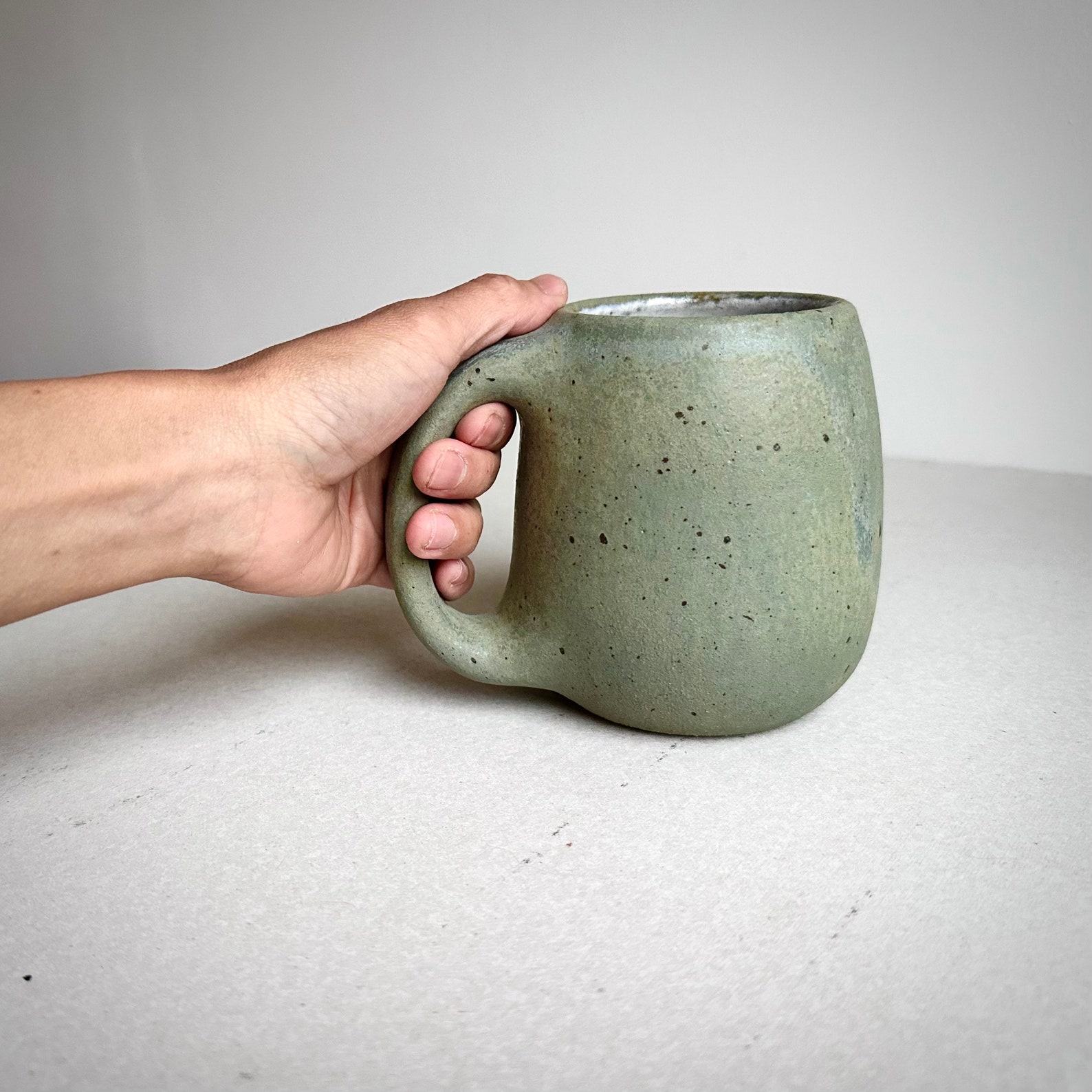 Timeless Treasures Handcrafted Aged Green Ceramic Mug for Your Daily Ritual