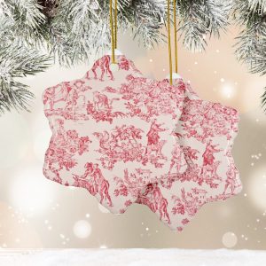 Toile De Juoy Ceramic Ornament Set Classic Red and White French Country Christmas Decor