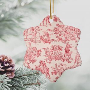 Toile De Juoy Ceramic Ornament Set Classic Red and White French Country Christmas Decor