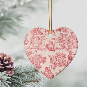 Toile De Juoy Ceramic Ornament Set Classic Red and White French Country Christmas Decor