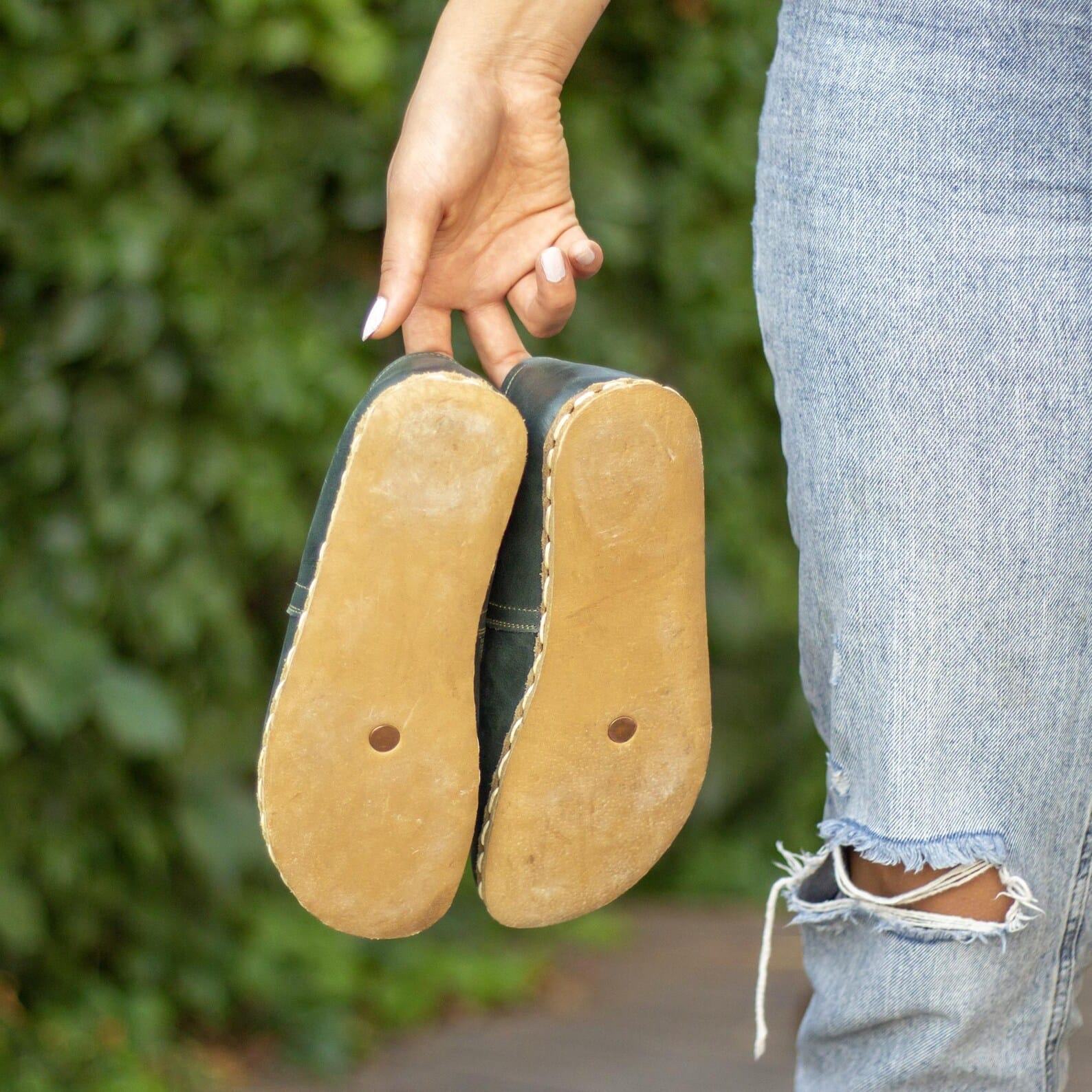 Toledo Green Barefoot Shoes  Handmade Leather Grounding Shoes for Women