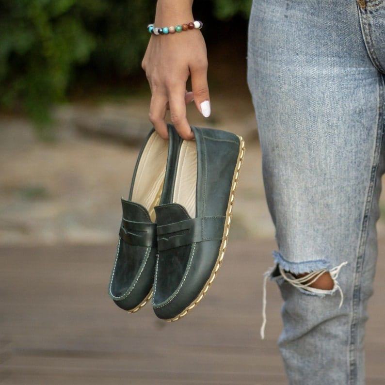 Toledo Green Leather Grounding Shoes for Women | Barefoot Comfort & Earth Connection