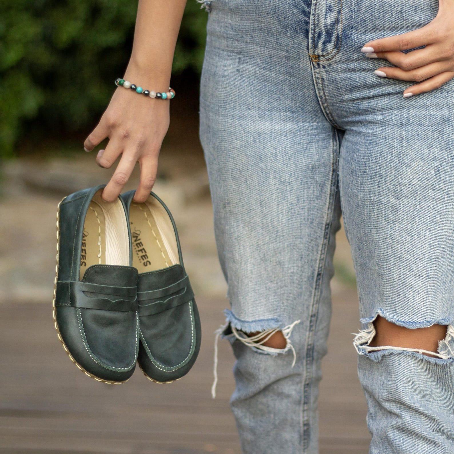 Toledo Green Leather Grounding Shoes for Women | Barefoot Comfort & Earth Connection