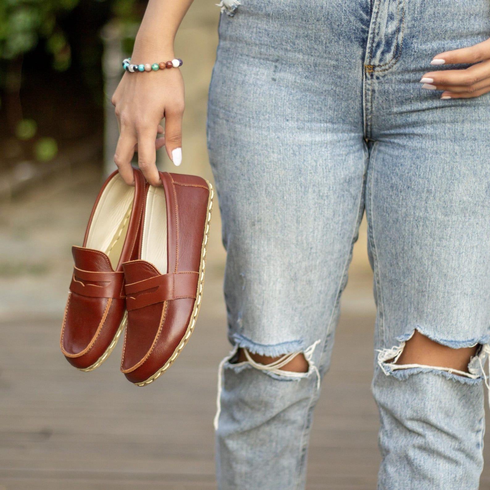 Tornado Brown Leather Grounding Shoes for Women | Earthing Barefoot Comfort