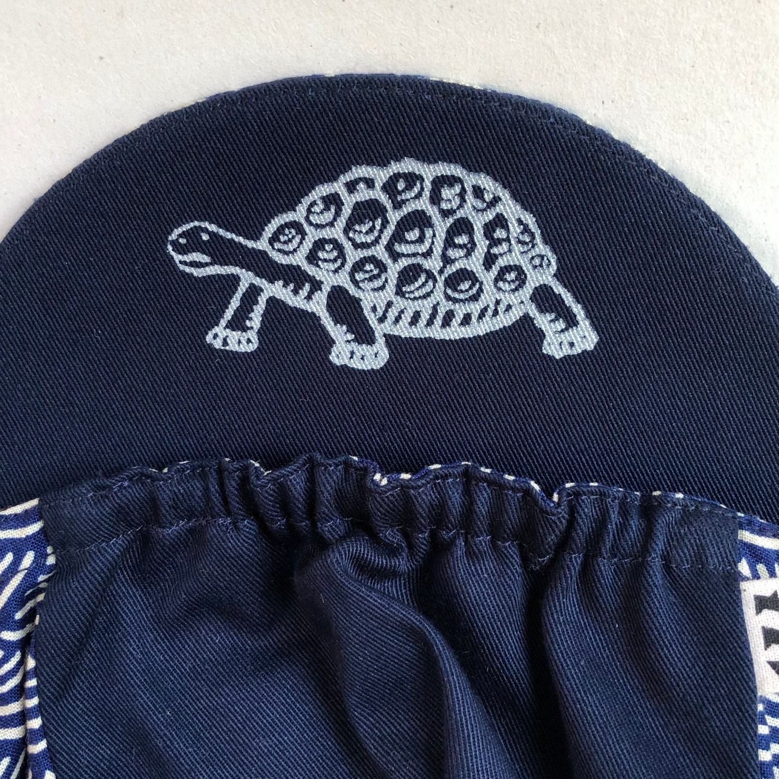 Tortoise and Hare Cycling Cap Japanese Cotton, Handmade, Four-Panel, Navy Seigaiha Wave Pattern
