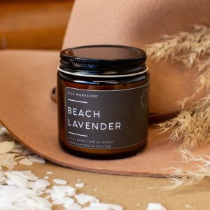 Tranquil Haven Beach Lavender Soy Candle in Amber Jar for Relaxation and Iteming