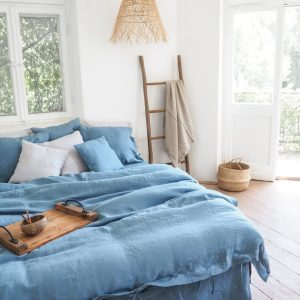 Tranquil Nights with Azure Linen Indulge in the Comfort of Blue Linen Bedding