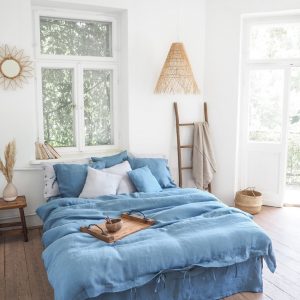 Tranquil Nights with Azure Linen Indulge in the Comfort of Blue Linen Bedding