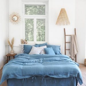 Tranquil Nights with Azure Linen Indulge in the Comfort of Blue Linen Bedding