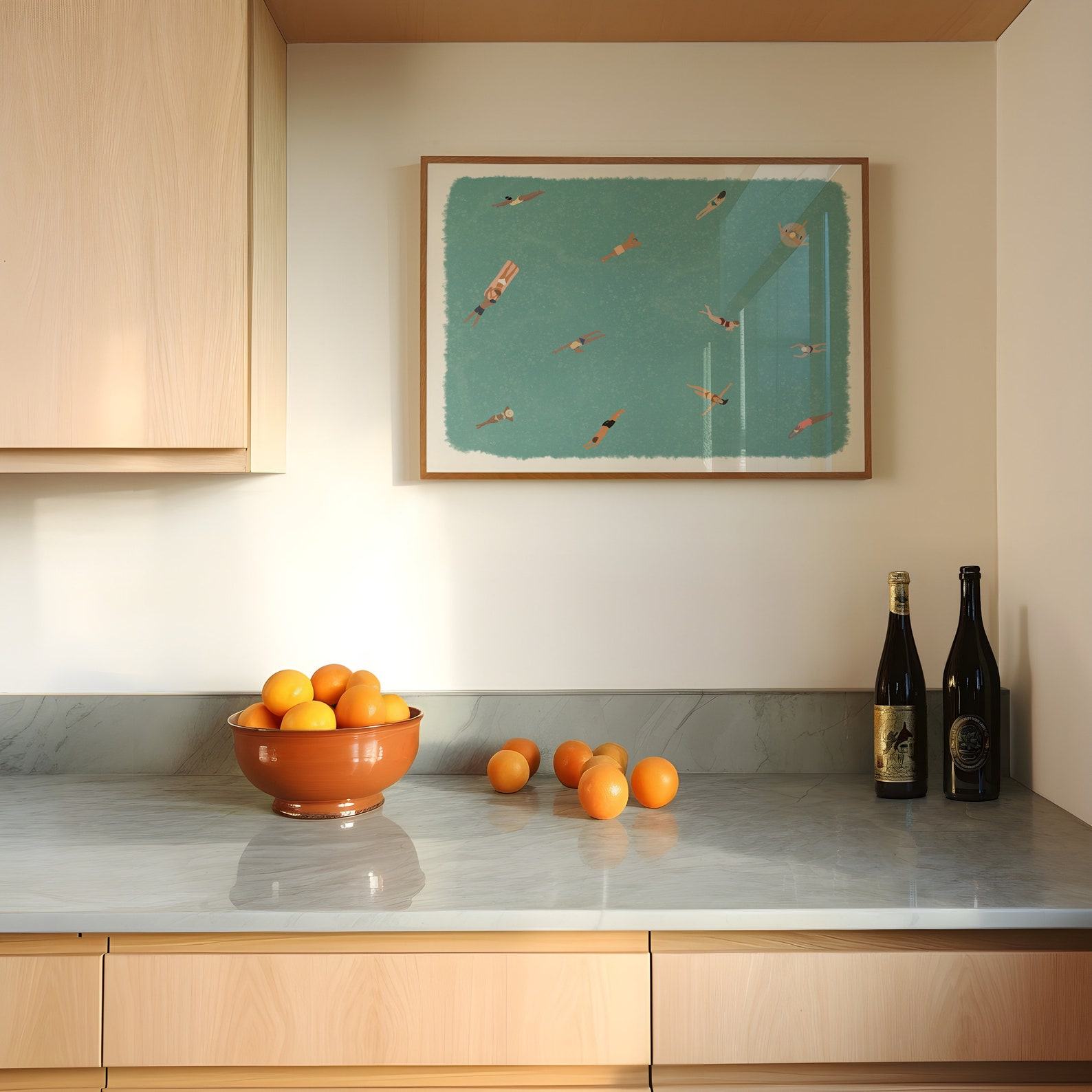 Tranquil Oasis Miniature Swimmers in a Serene Pool Art Print