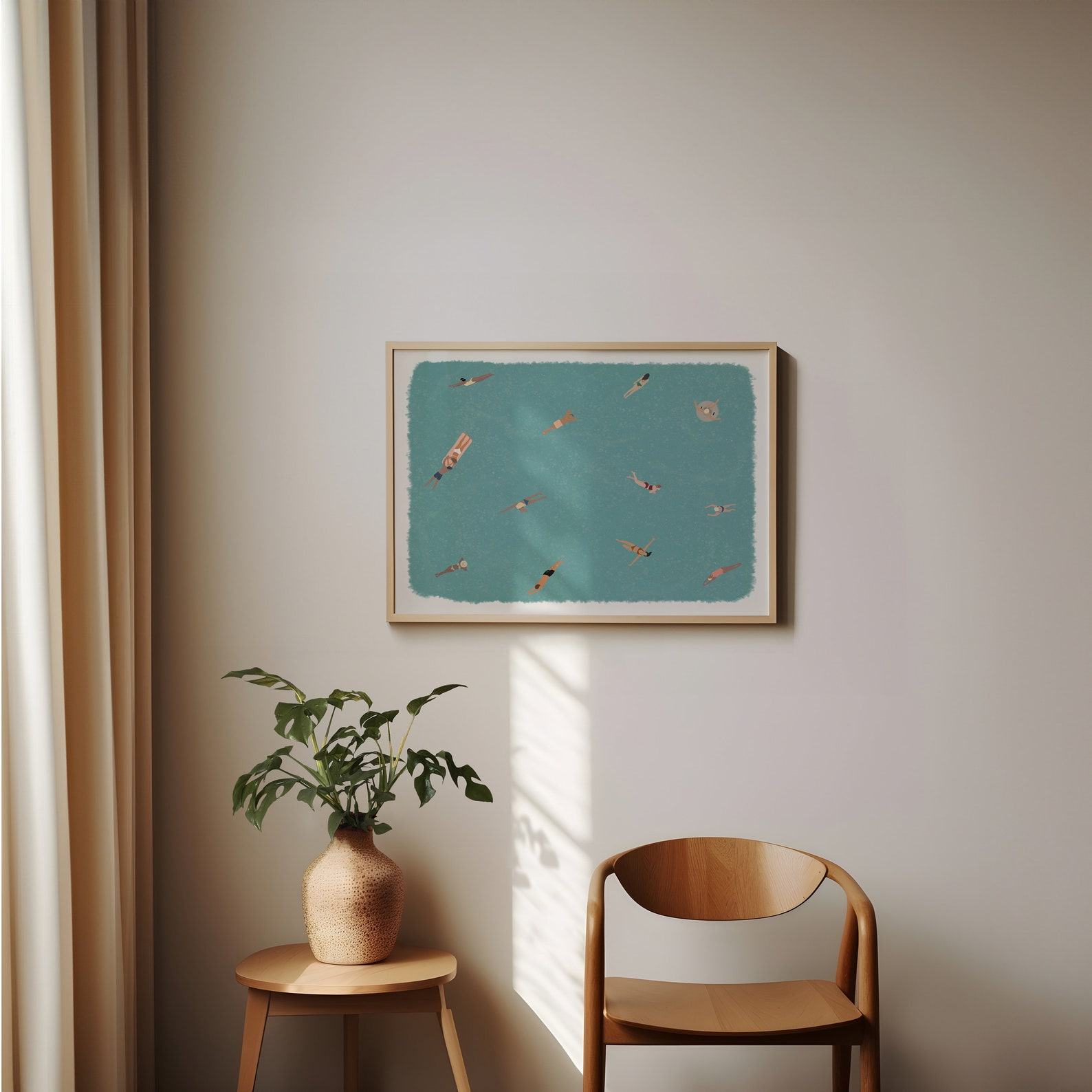 Tranquil Oasis Miniature Swimmers in a Serene Pool Art Print