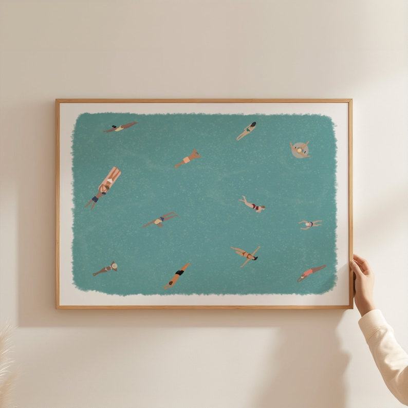 Tranquil Oasis Miniature Swimmers in a Serene Pool Art Print