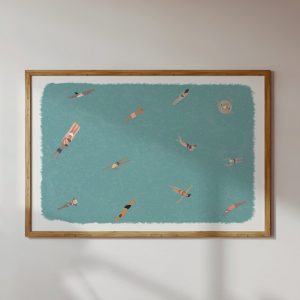 Tranquil Oasis Miniature Swimmers in a Serene Pool Art Print