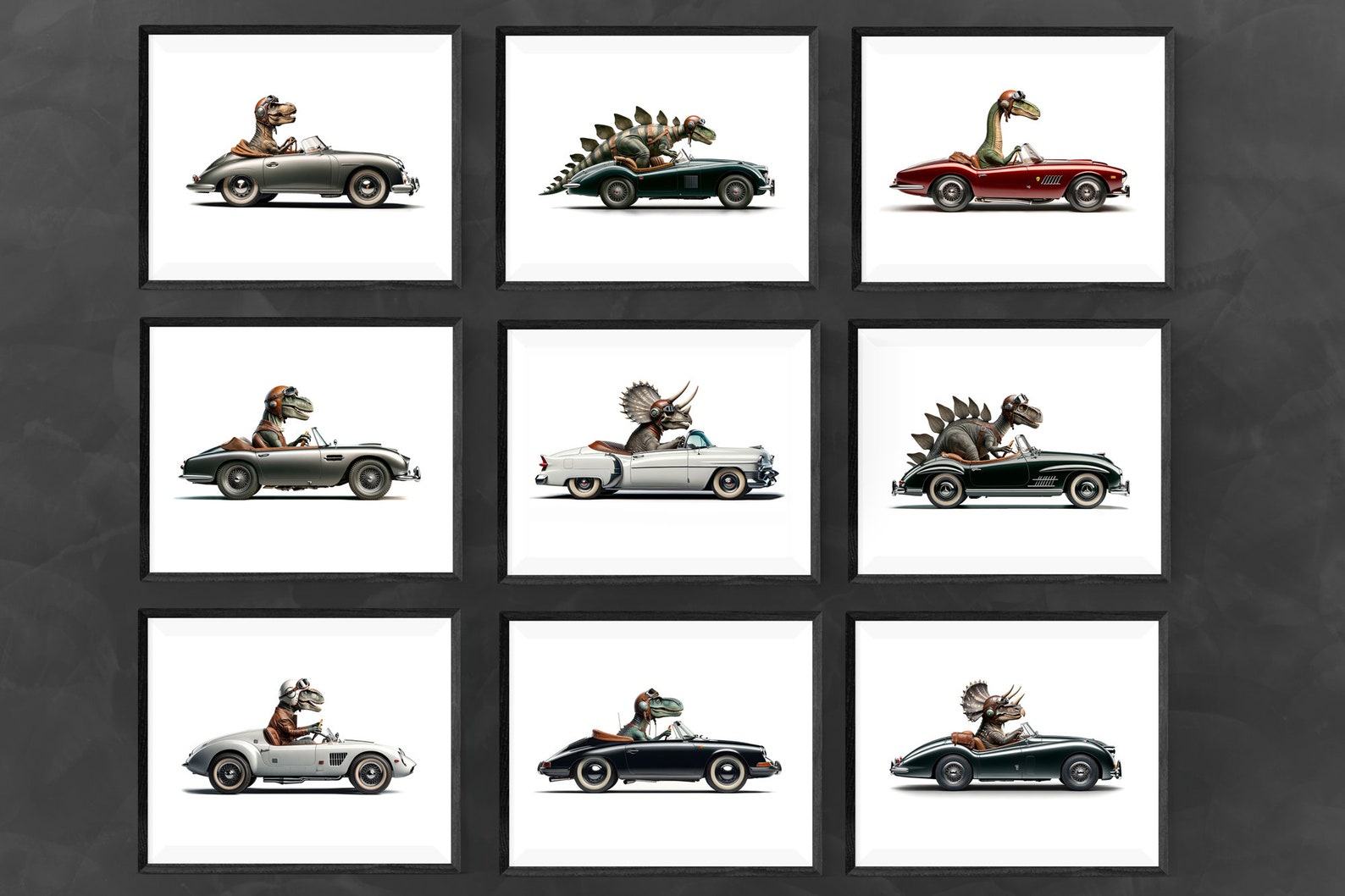 Tri-Ceratops Cruising in Style Vintage Cadillac Art Print for Dino Aficionados - Image 3