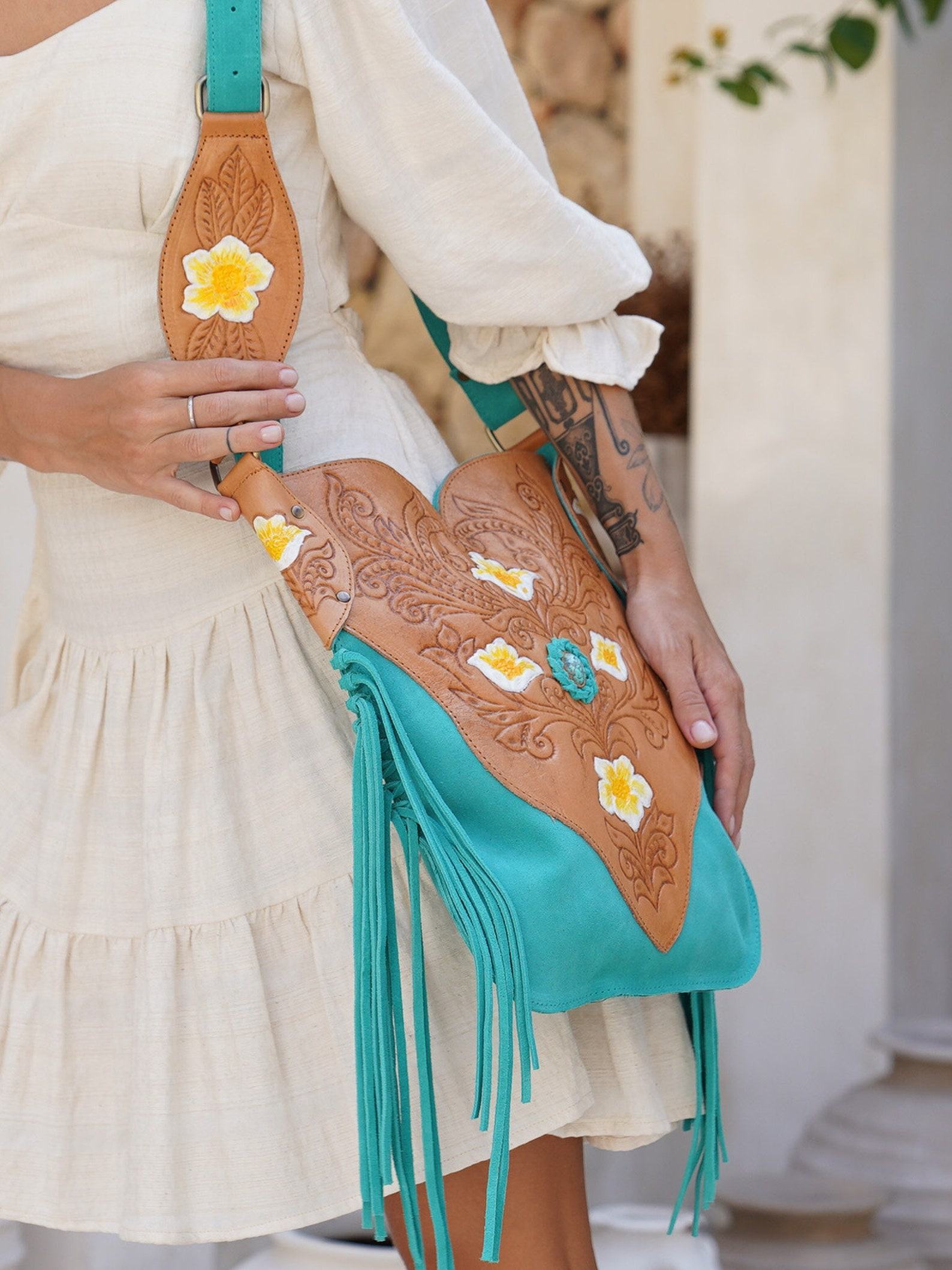 Turquoise Fringe Purse Bohemian Western Festival Bag for a Touch of Southwest Style - Image 5