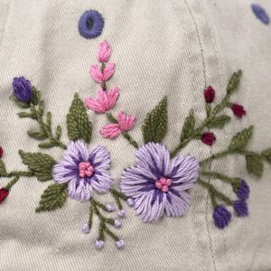 Two-Toned Purple Violet Washed Cotton Cap with Blossoms A Botanical Masterpiece for Fashion-Forward Women