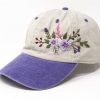 Two-Toned Purple Violet Washed Cotton Cap with Blossoms A Botanical Masterpiece for Fashion-Forward Women