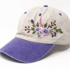 Two-Toned Purple Violet Washed Cotton Cap with Blossoms A Botanical Masterpiece for Fashion-Forward Women