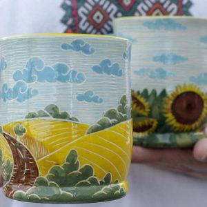 Ukrainian Landscape Pottery Mugs Handcrafted Art from Ukraine