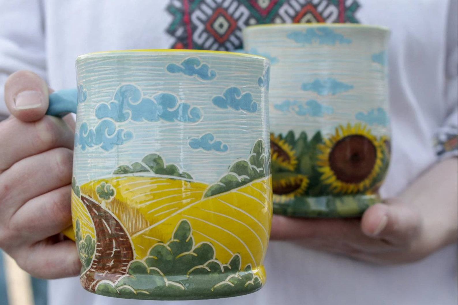 Ukrainian Landscape Pottery Mugs Handcrafted Art from Ukraine - Image 4