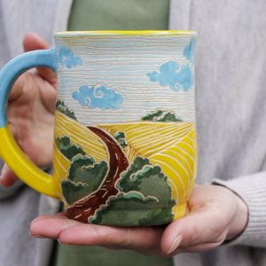 Ukrainian Landscape Pottery Mugs Handcrafted Art from Ukraine