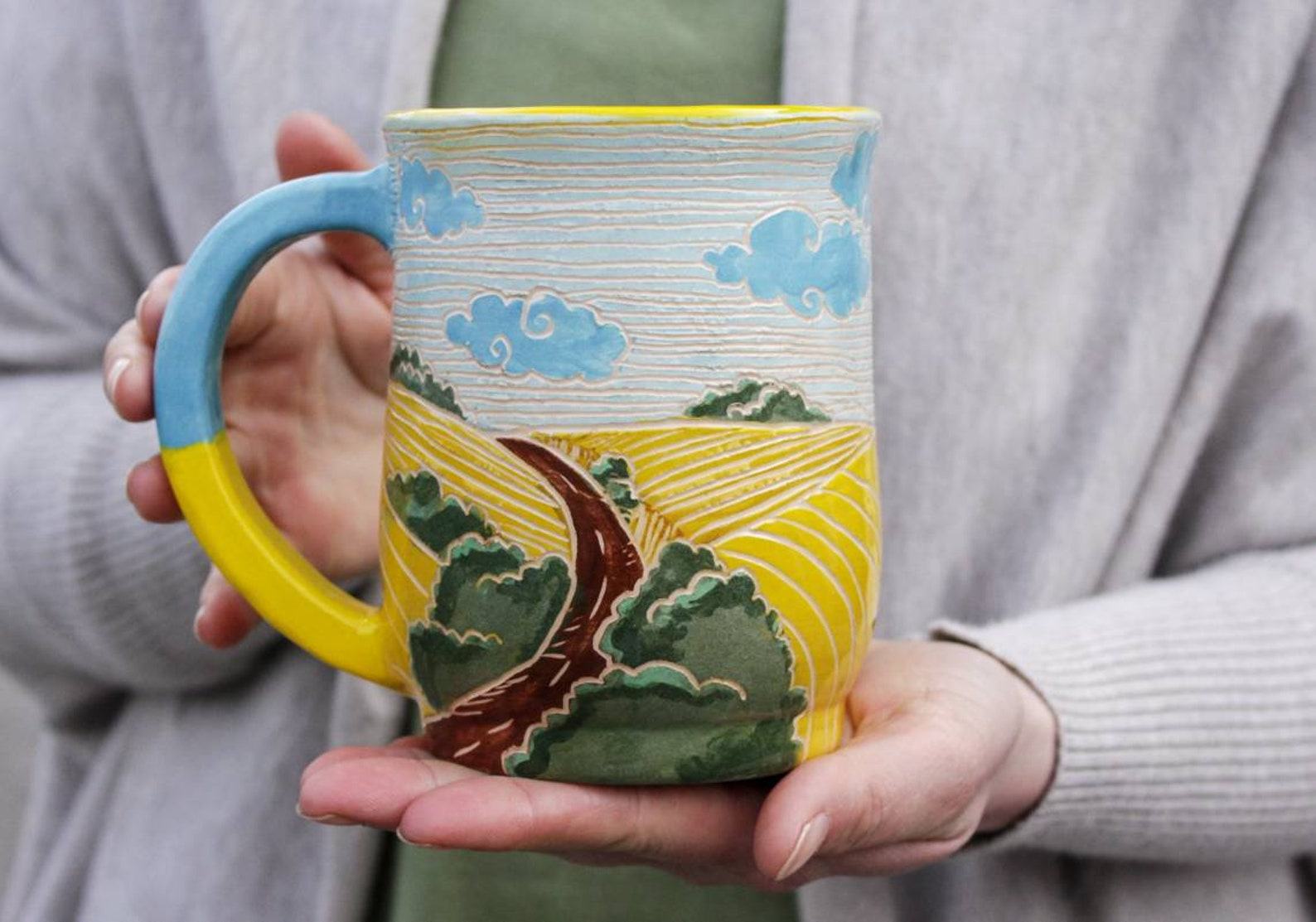 Ukrainian Landscape Pottery Mugs Handcrafted Art from Ukraine - Image 2