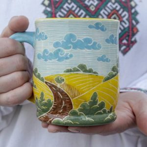 Ukrainian Landscape Pottery Mugs Handcrafted Art from Ukraine