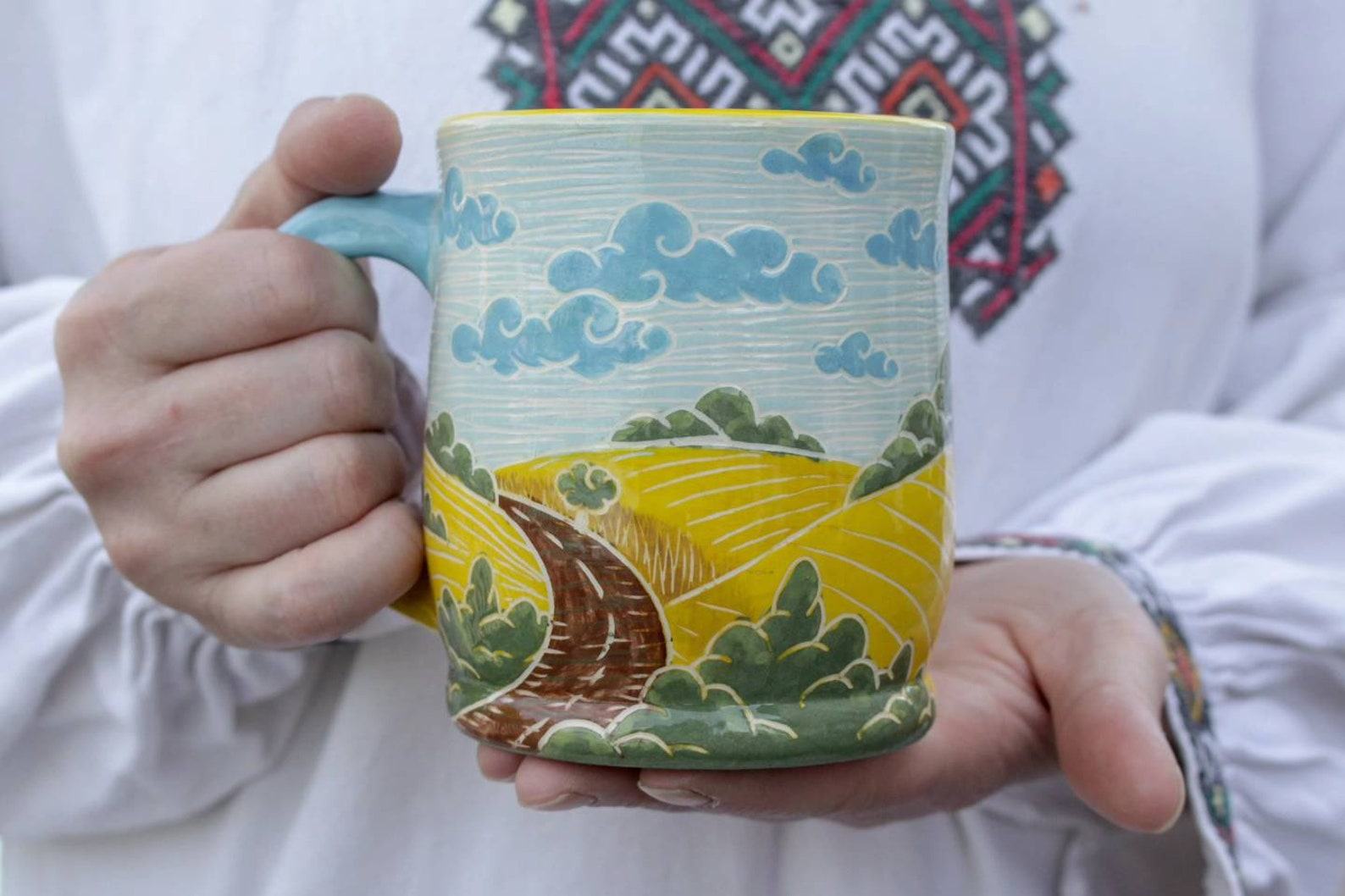Ukrainian Landscape Pottery Mugs Handcrafted Art from Ukraine - Image 3