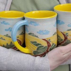 Ukrainian Landscape Pottery Mugs Handcrafted Art from Ukraine