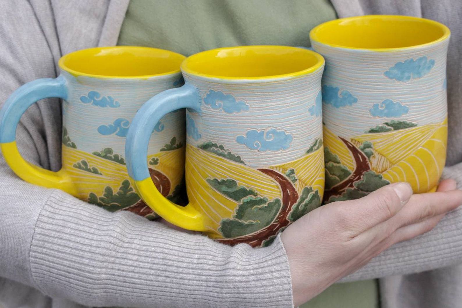 Ukrainian Landscape Pottery Mugs Handcrafted Art from Ukraine - Image 6