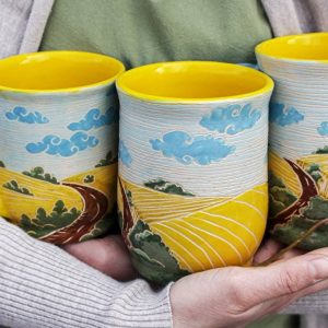 Ukrainian Landscape Pottery Mugs Handcrafted Art from Ukraine