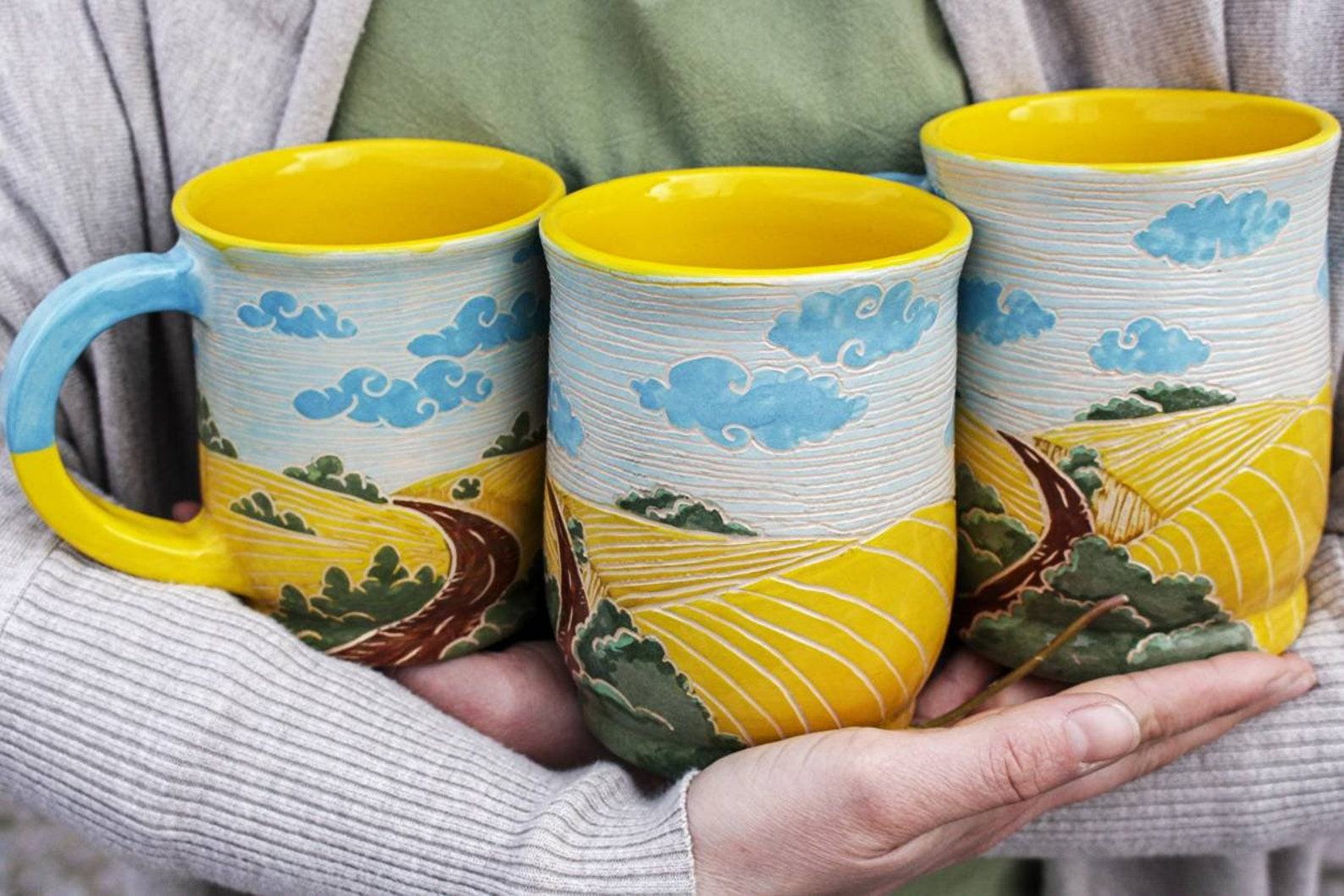 Ukrainian Landscape Pottery Mugs Handcrafted Art from Ukraine - Image 5