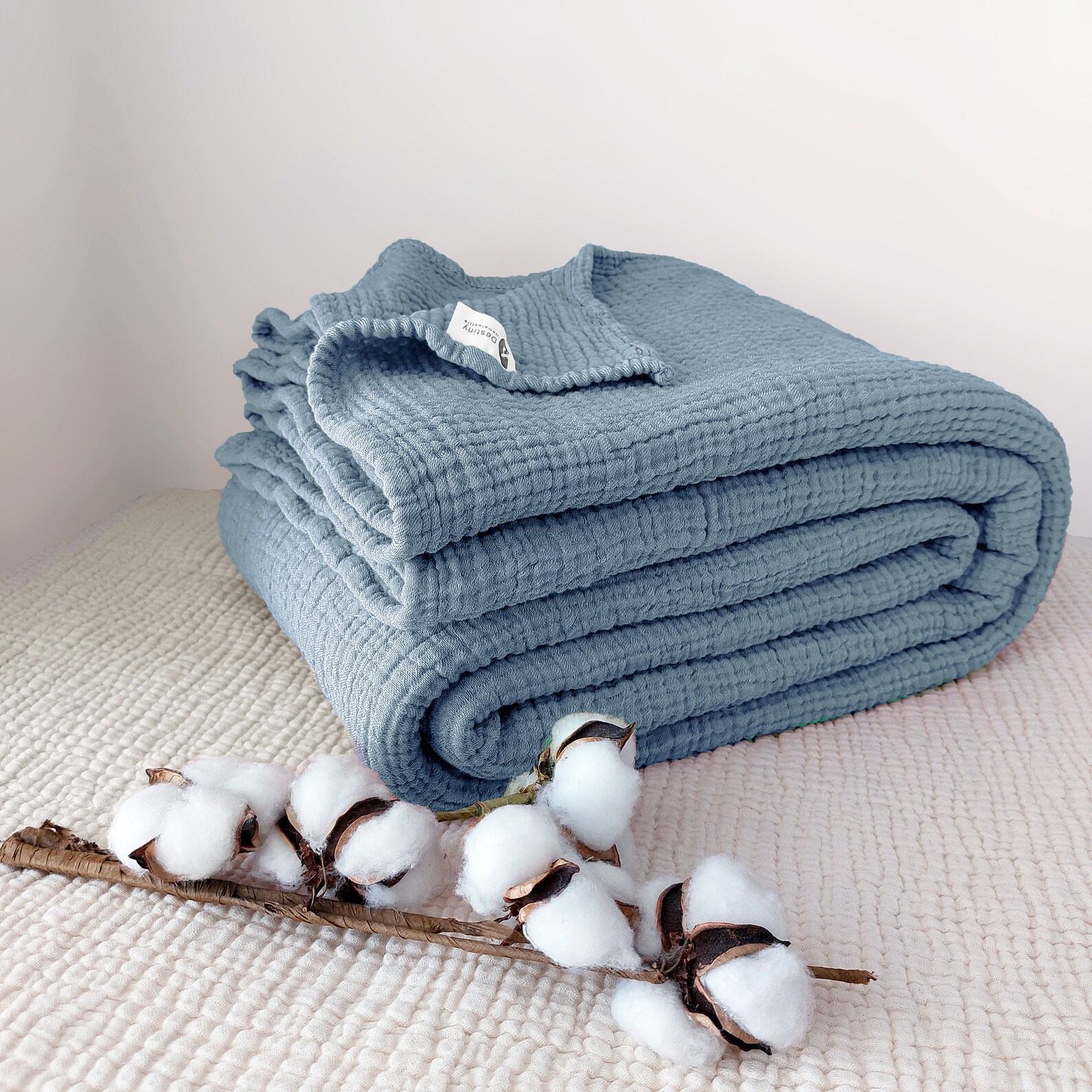 Ultra-Soft 4-Layer Gauze Throw Pure Cotton Comfort in Steel Blue