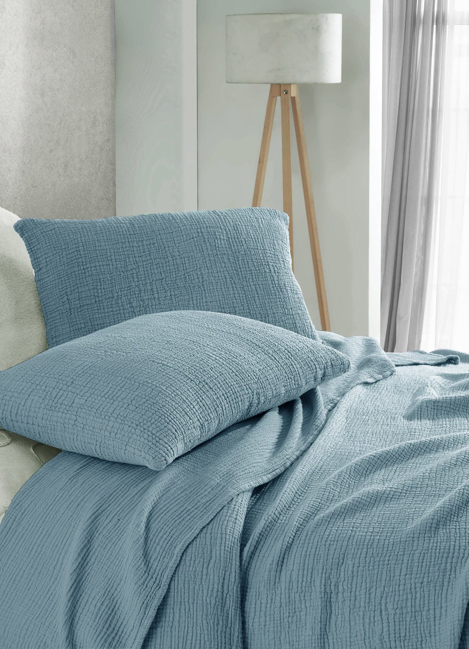 Ultra-Soft 4-Layer Gauze Throw Pure Cotton Comfort in Steel Blue - Image 3