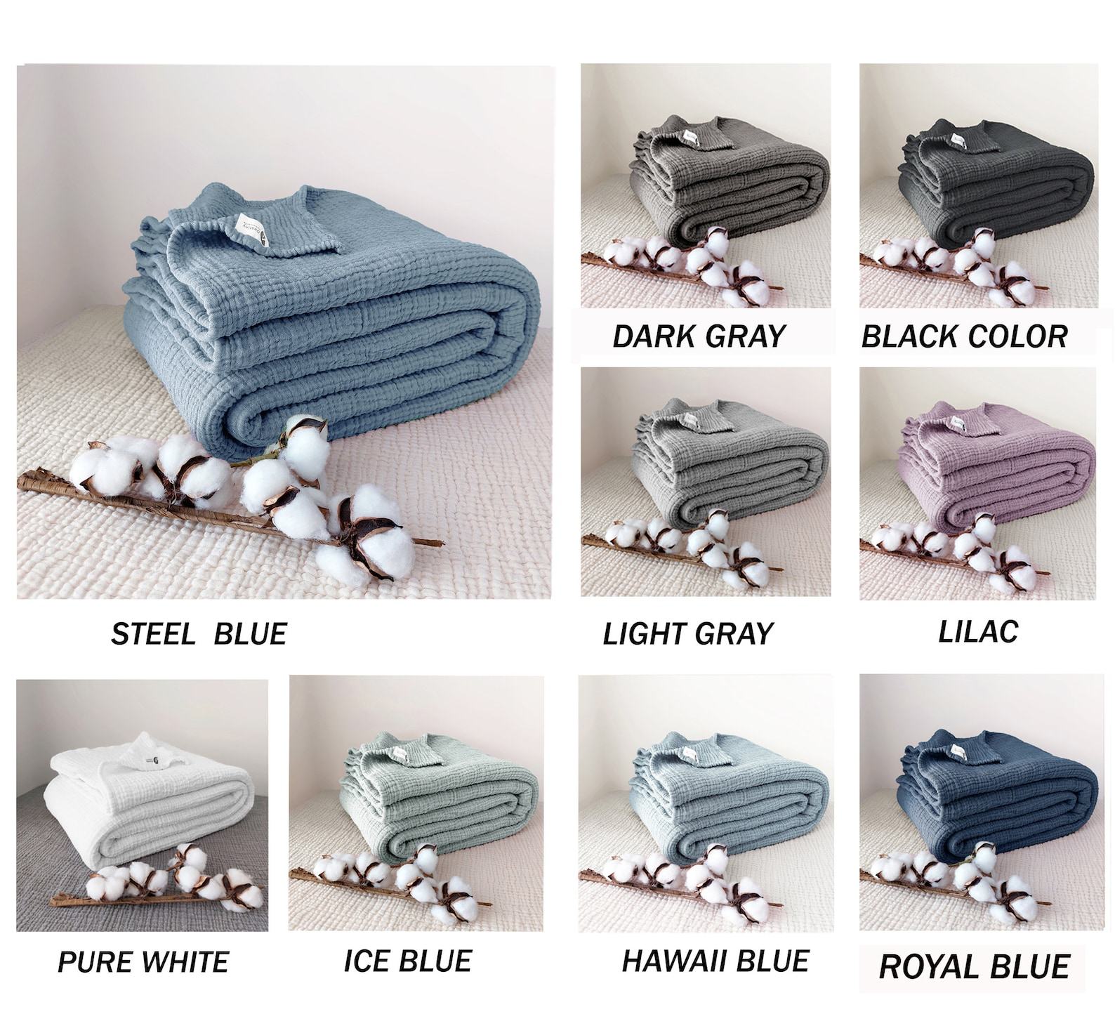 Ultra-Soft 4-Layer Gauze Throw Pure Cotton Comfort in Steel Blue - Image 5
