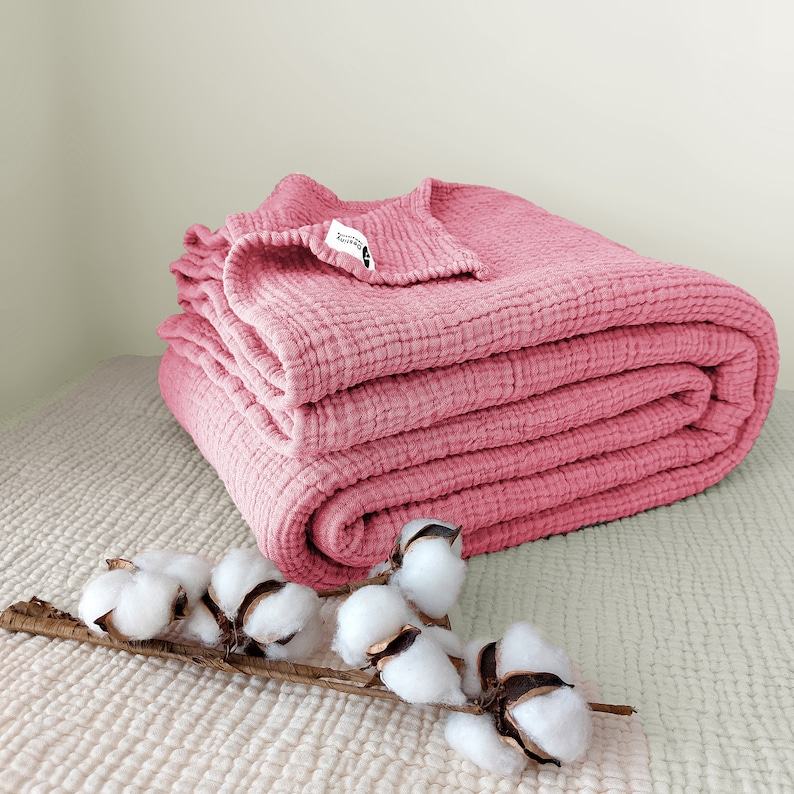 Ultra-Soft Rose Cotton Gauze Throw Year-Round Comfort and Breathability