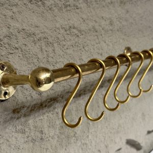 Unlacquered Brass Wall-Mounted Pot Rack with Hooks Elevate Your Kitchen with Timeless Elegance