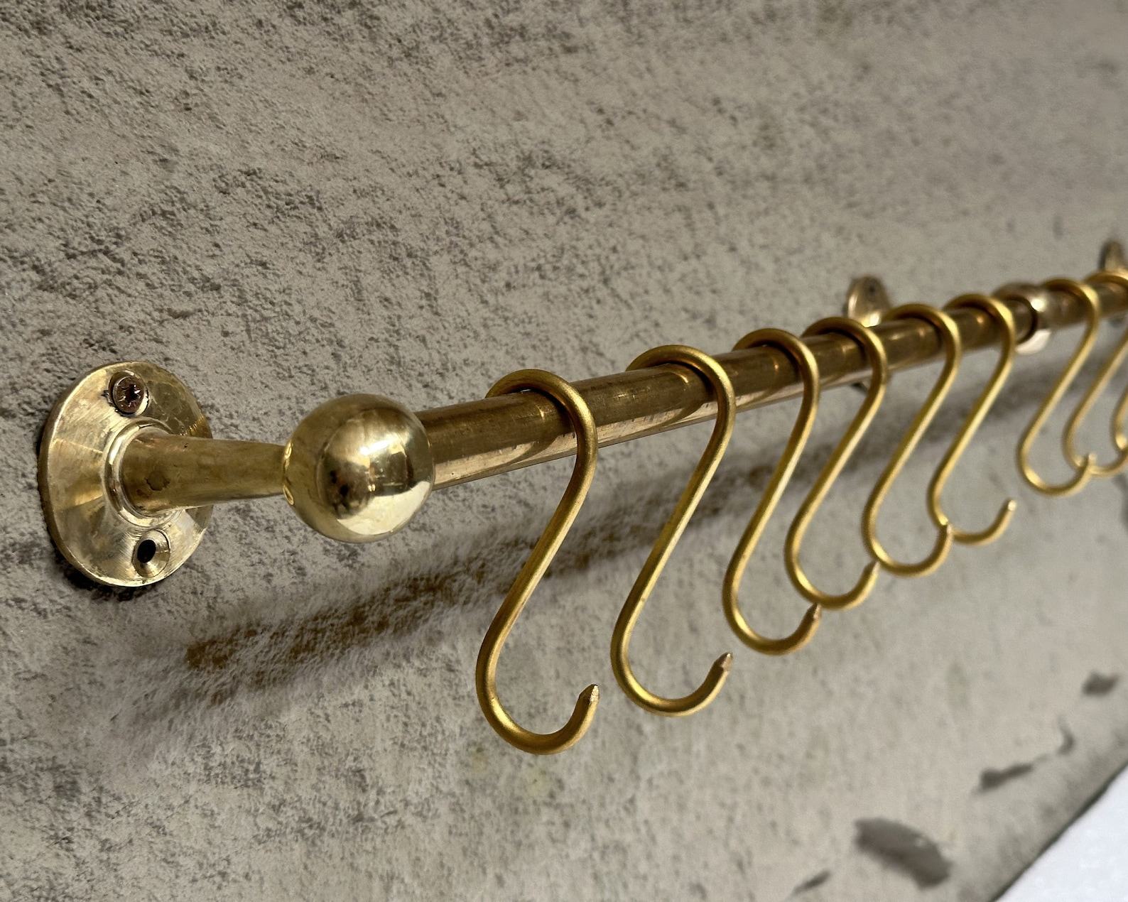 Unlacquered Brass Wall-Mounted Pot Rack with Hooks Elevate Your Kitchen with Timeless Elegance - Image 2